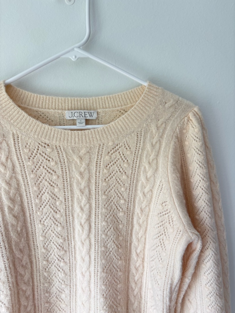 J. Crew Cream Cable Knit Chunky Crewneck Sweater Wool Alpaca Blend Fisherman - Picture 3 of 6